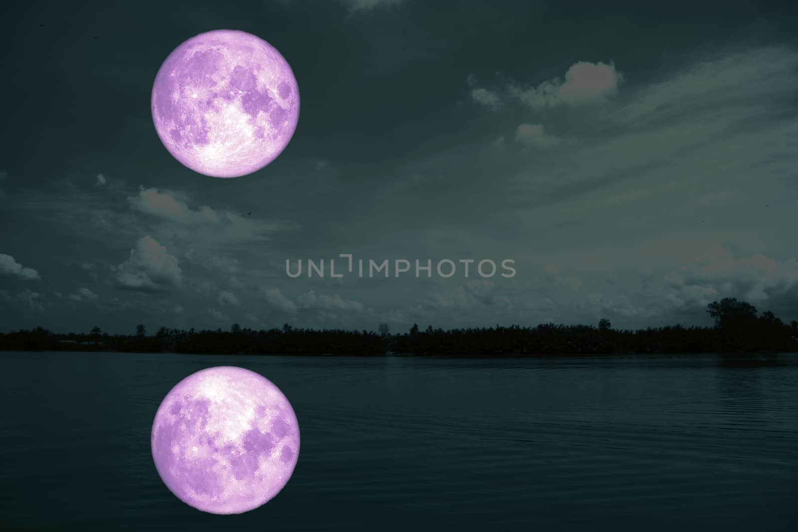 full blood moon on sea and ocean light sky silhouette cloud, Elements of this image furnished by NASA