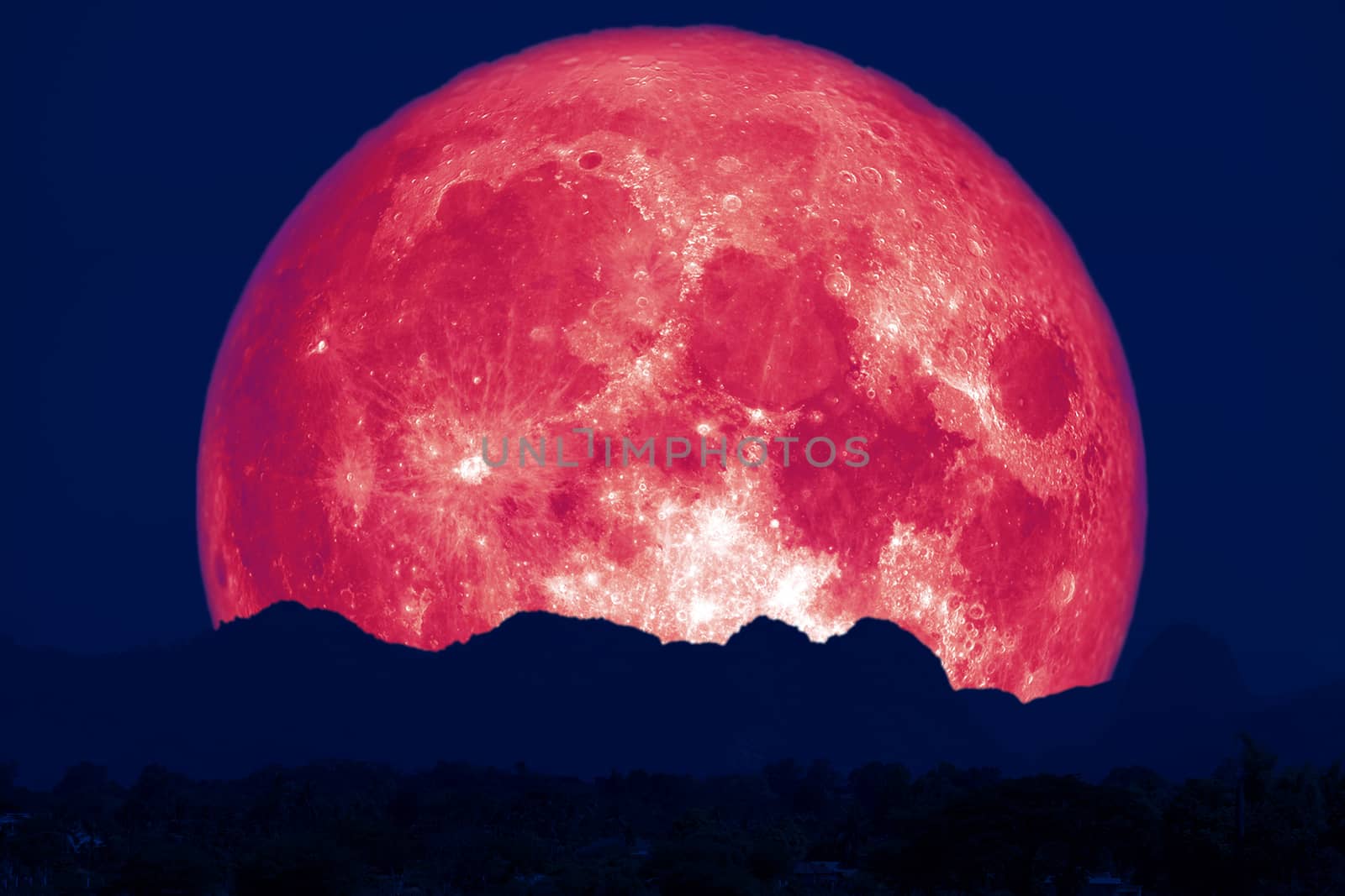 full pink fish moon back on cloud and mountain on night sky, Elements of this image furnished by NASA