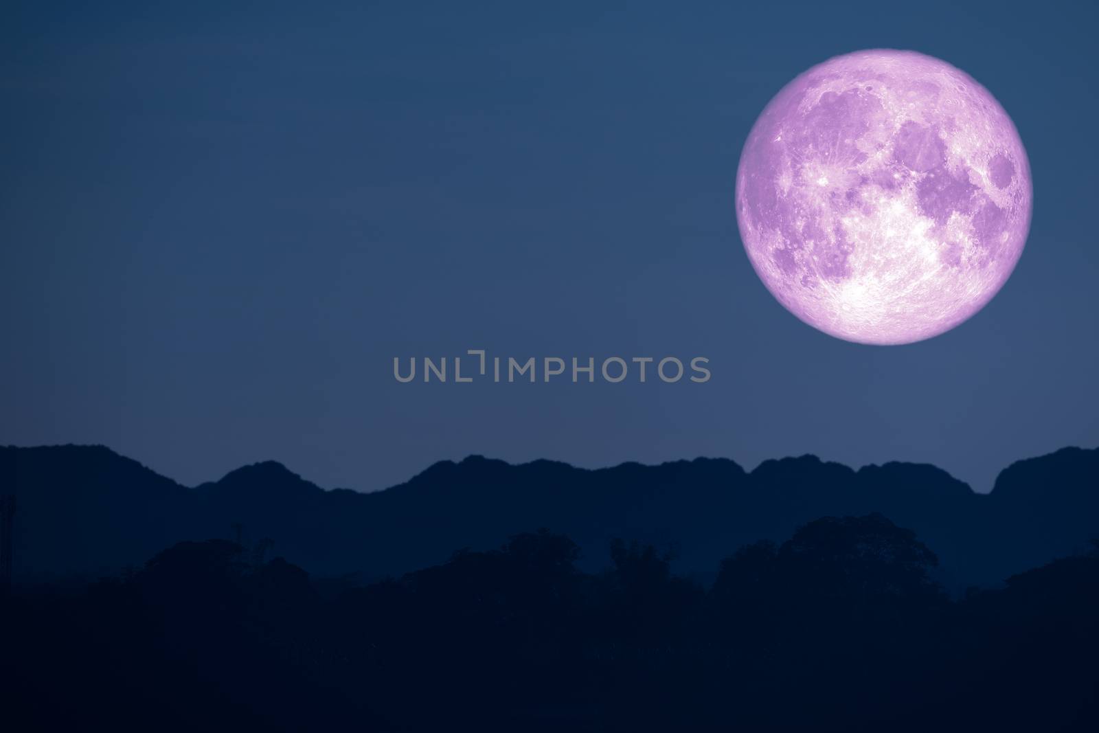 flower pink moon back on silhouette mountain on night sky, Elements of this image furnished by NASA