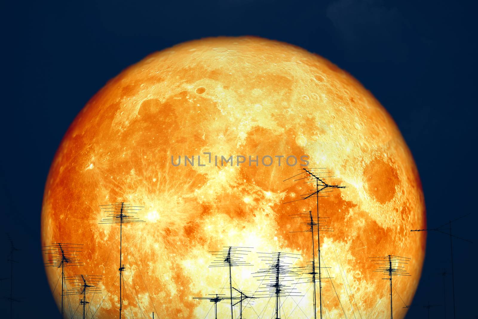 full milk blood moon back on silhouette antennas on night sky, Elements of this image furnished by NASA