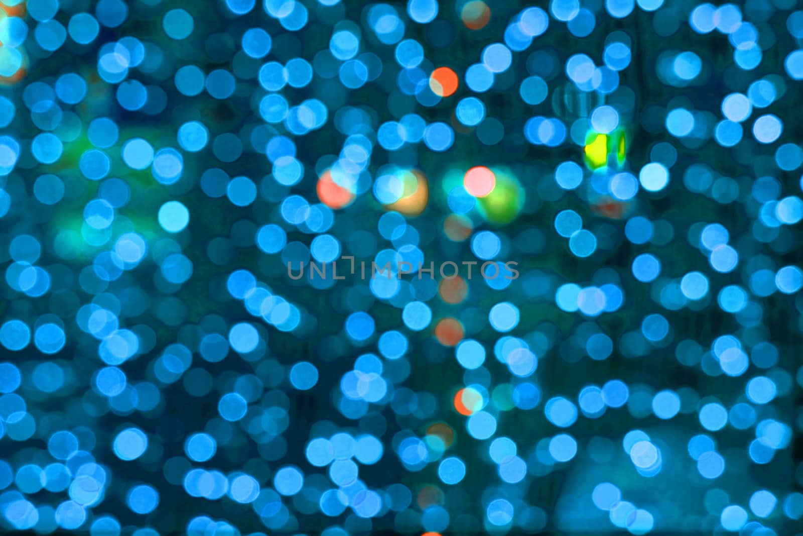 blue color abstract of blur and bokeh colorful light interior and night garden background