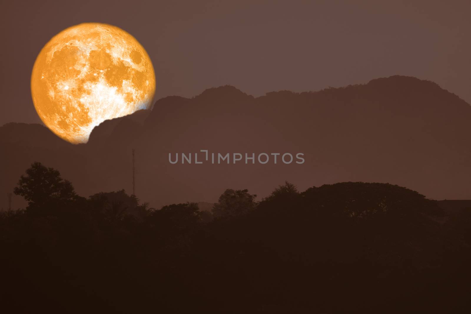 super blood moon back on silhouette mountain on night sky, Elements of this image furnished by NASA