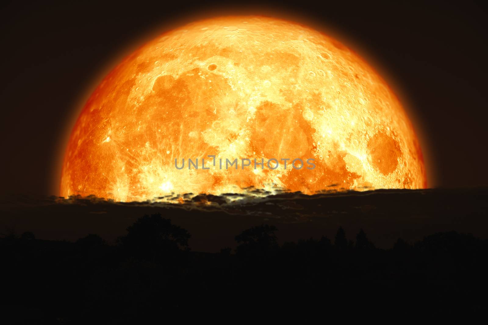 super blood moon back on silhouette mountain on night sky, Elements of this image furnished by NASA