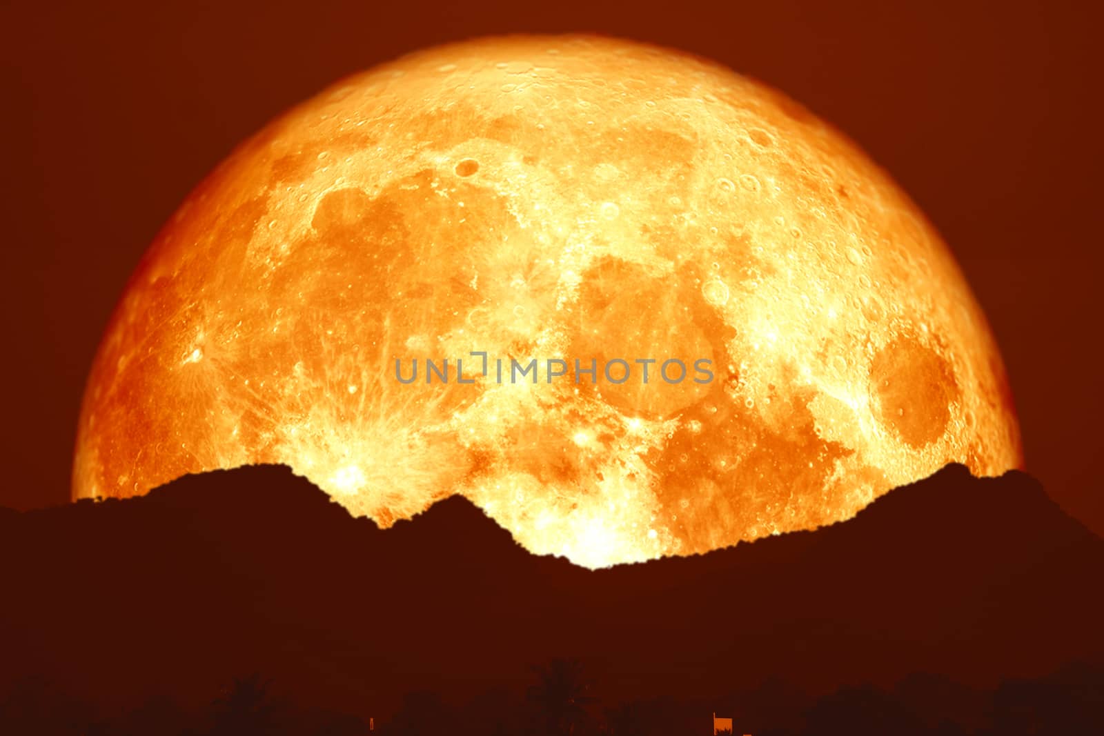 blood moon on night red sky back over silhouette mountain, Elements of this image furnished by NASA