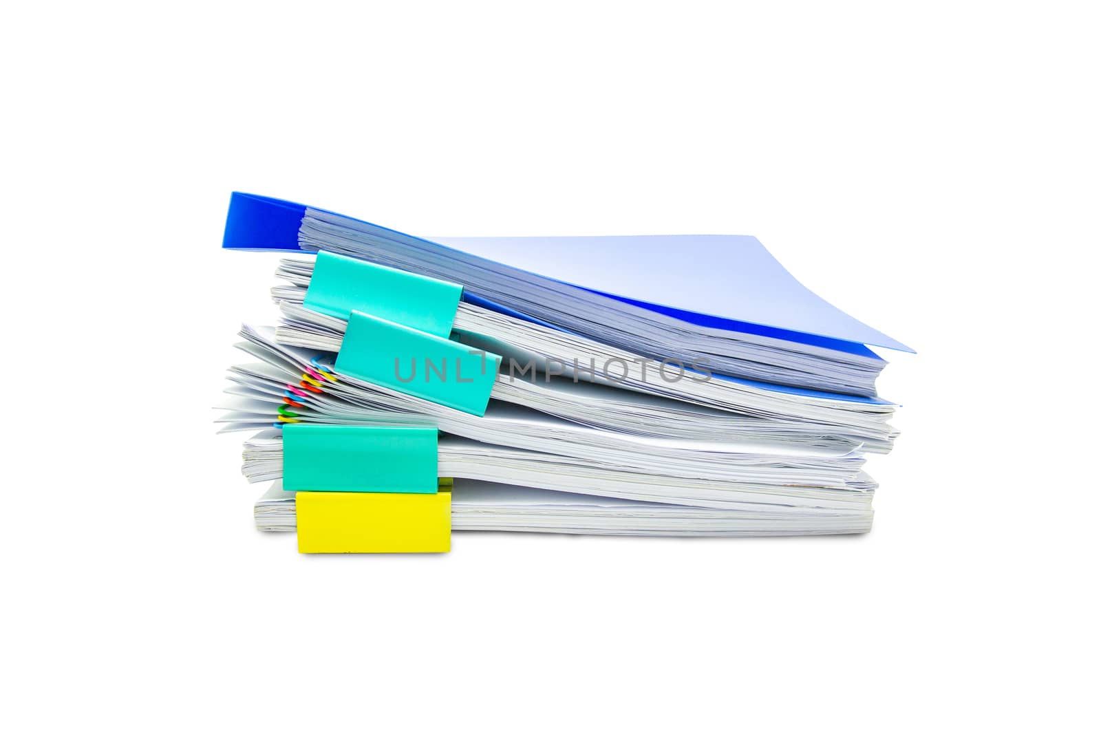 close up folder document and Stack of papers isolated on white background  
