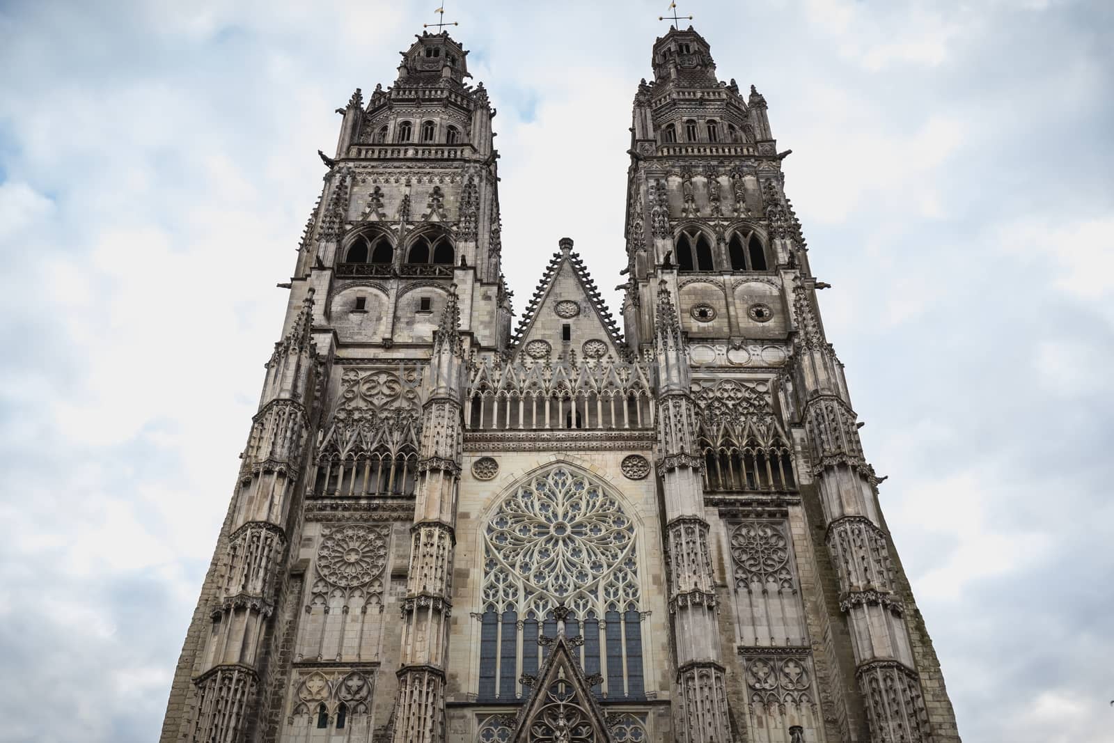 architectural detail of the Roman Catholic cathedral Saint Gatien in Tours, Indre et Loire, France