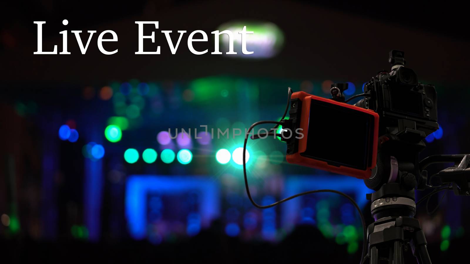Live Event text over Video Camera recording online webinar,concert show via social network or television production broadcast in new normal,Offline is over,covid outbreak,e-learning and online seminar