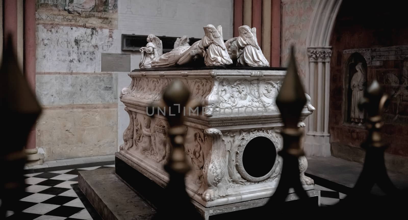 Tours, France - February 8, 2020: view of the tomb of the first two children of Charles VIII and Anne of Brittany in the Saint Gatien cathedral of Tours on a winter day