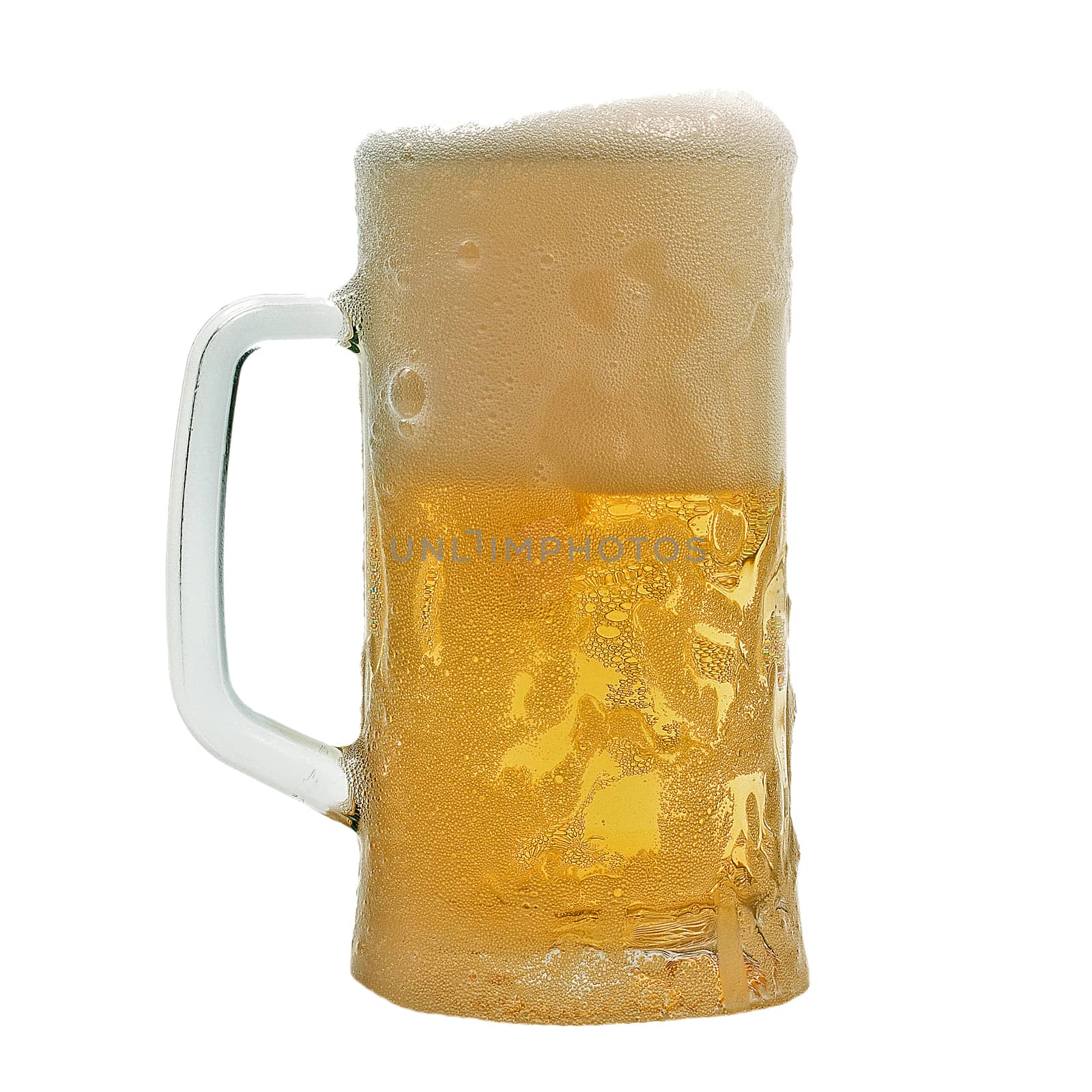 Glass Beers Mug Splash Beer foam isolated on white background