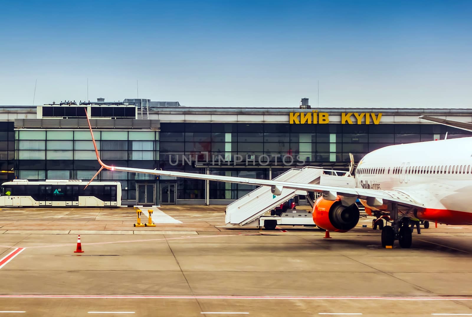 Commercial airplane jet passenger plane fuselage at the airport. Air transportation to travel. Transport Concept.