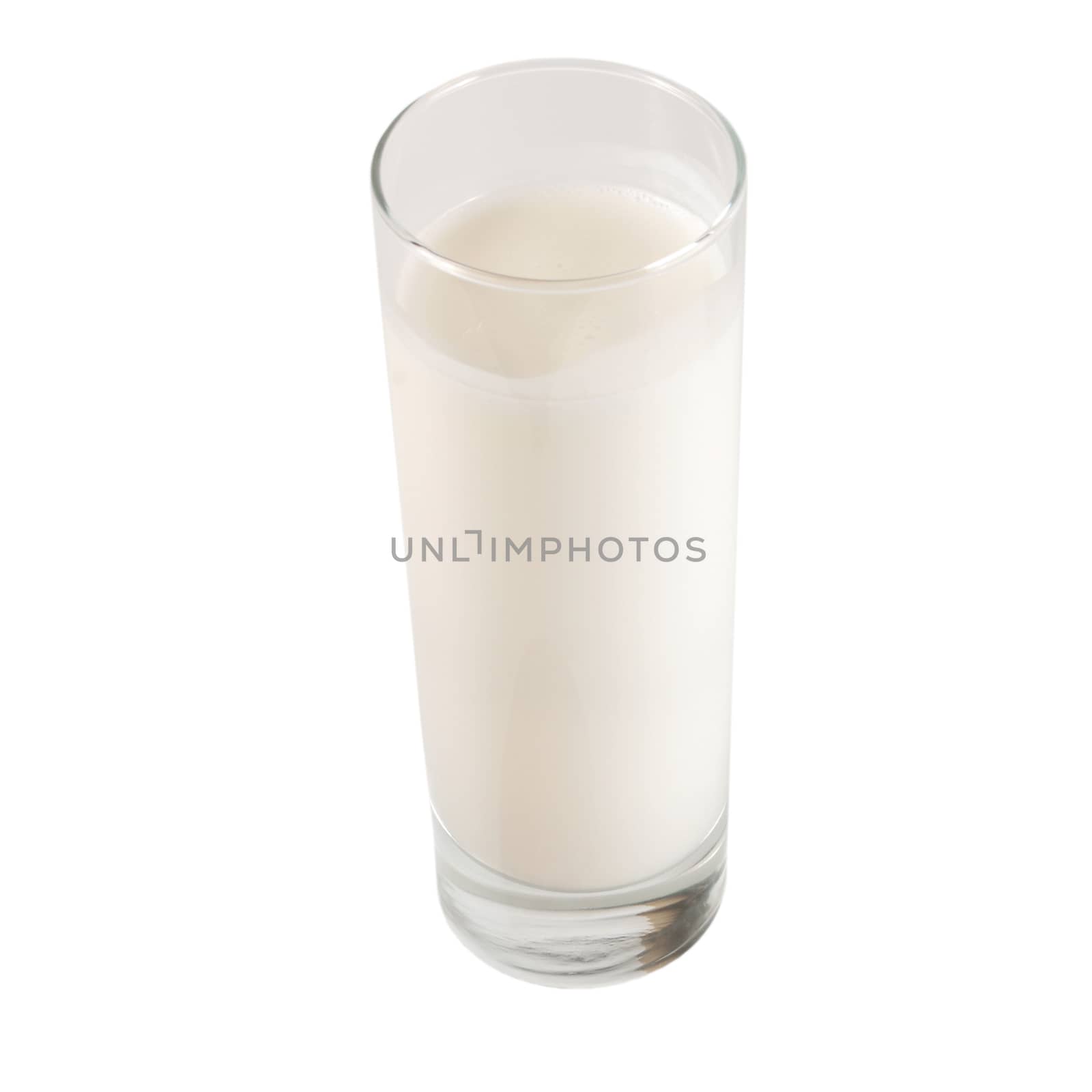 full glass natural fresh milk cow breakfast isolated on white background
