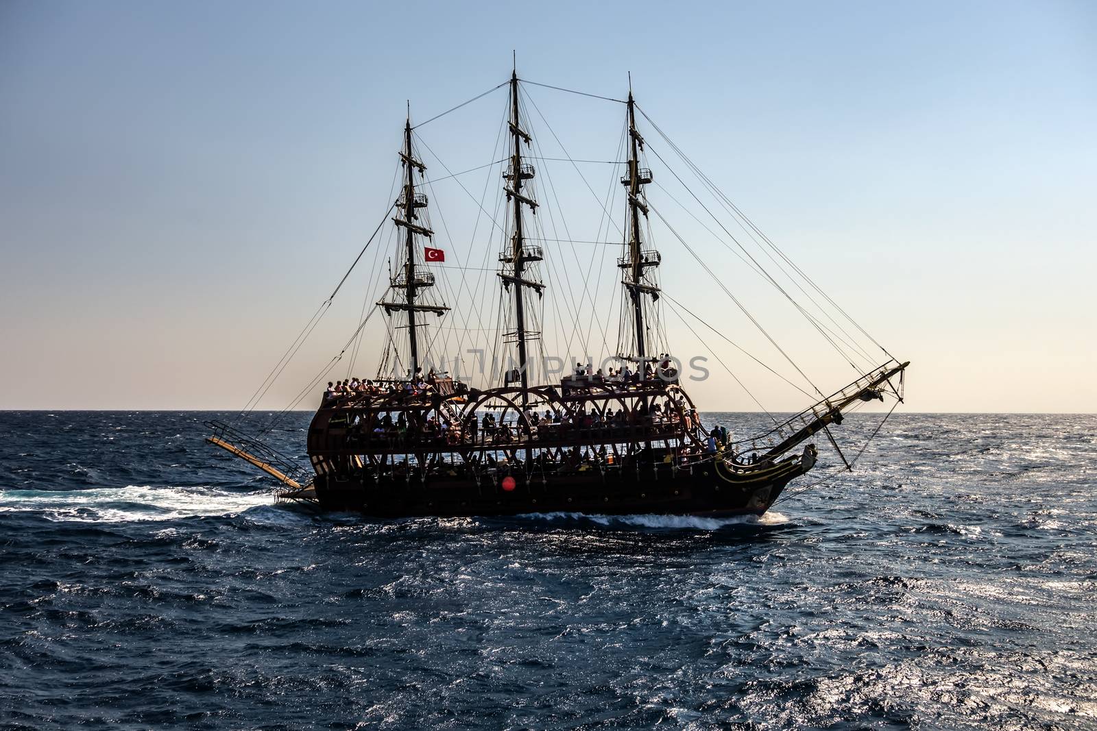 silhouette pirate cruise sail ship tourism travel vacation summer Antalya Turkey