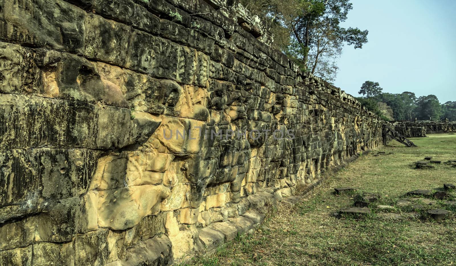 Elephant Terrace ancient walls Angkor Thom in Siem Reap, Cambodia.