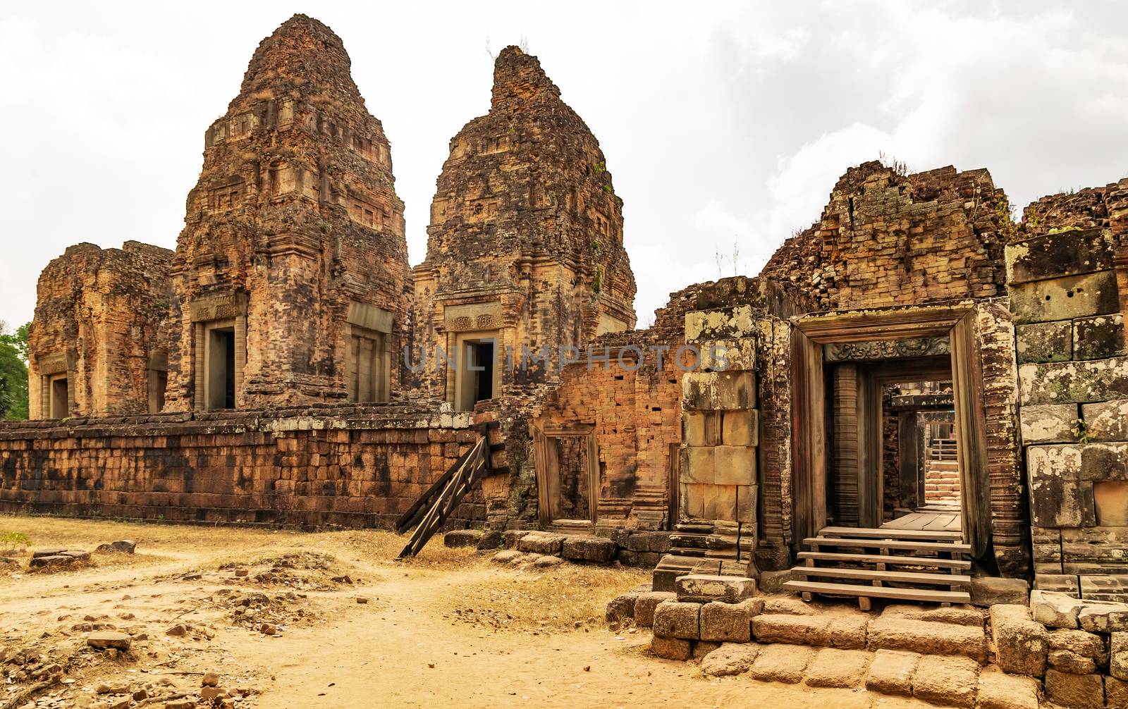 Khmer architecture of Angkor wat Lost ancient Khmer city in the jungle in Siem Reap Cambodia.