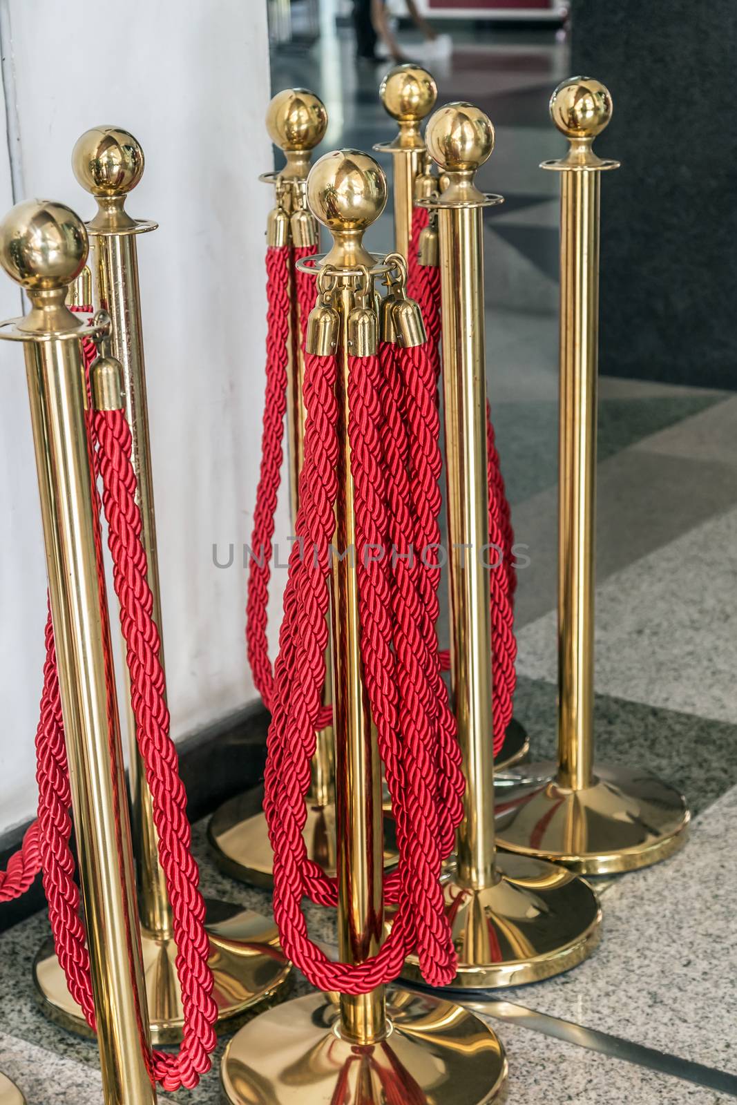 Brass Queue Barrier Posts Security Stanchion Red Rope Divider Steel Set Gold Gates