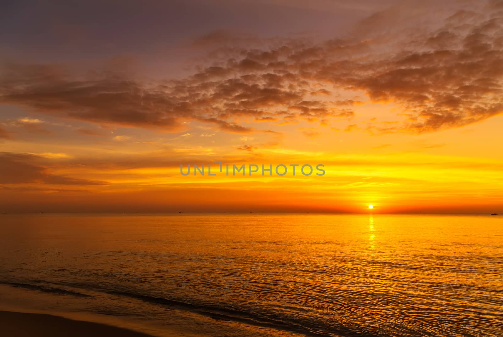 Colorful Ocean Sea water Sunset light beautiful clouds background