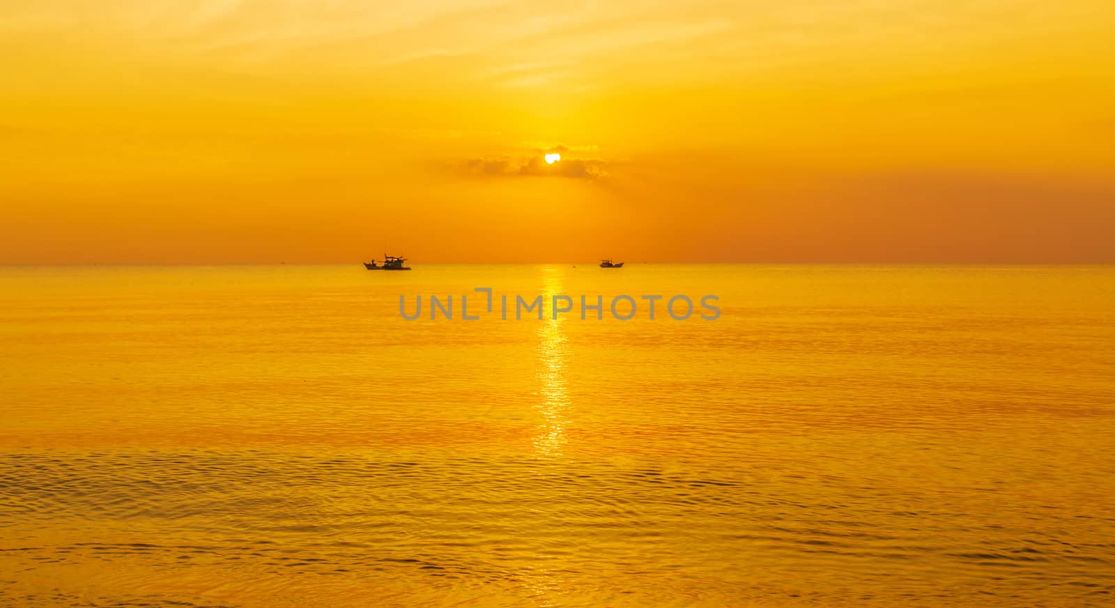 panoramic view of tropical surfers at sunset