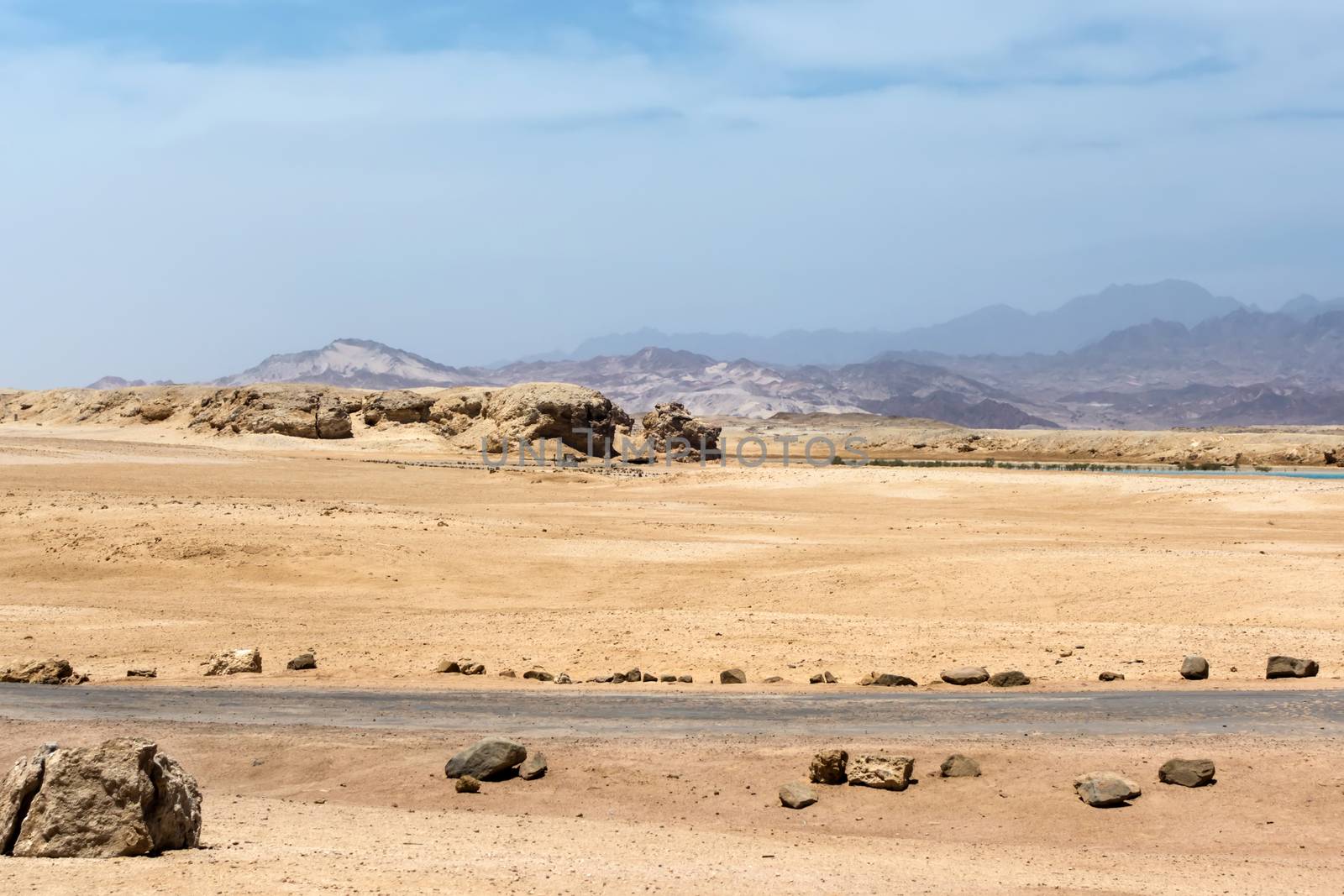 Head of Lion Rock mountain rock formations sandy plateaus. Landscape Sinai mountains most famous Ras Mohamed National Park Sharm-el-Sheikh, Egypt Africa.
