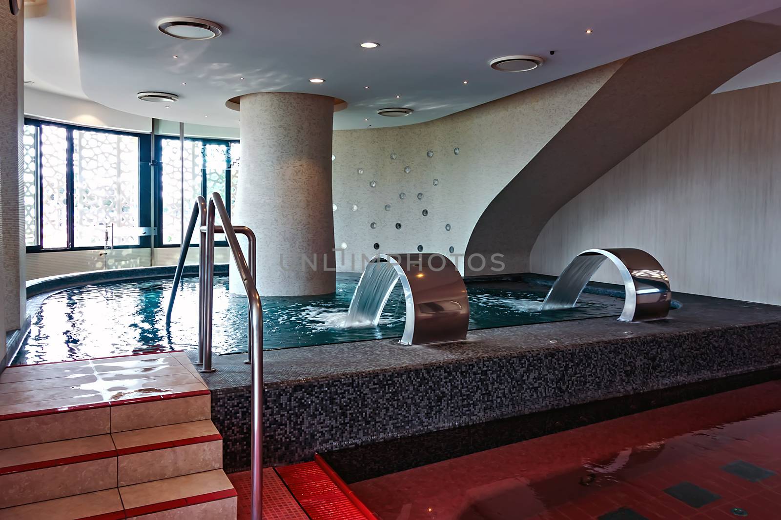 Rudas Medicinal Thermal Baths hot tub spa by swimming pool hot pool Budapest, Hungary.