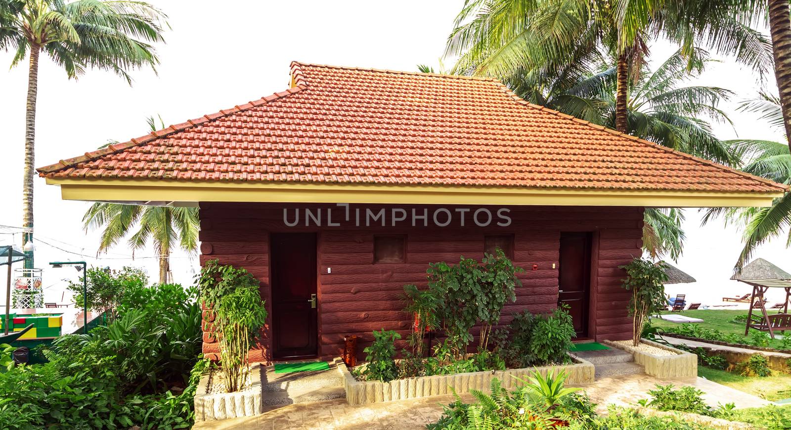 Bungalows tourism for summer vacation holiday concept. Luxury beach resort and hotel background