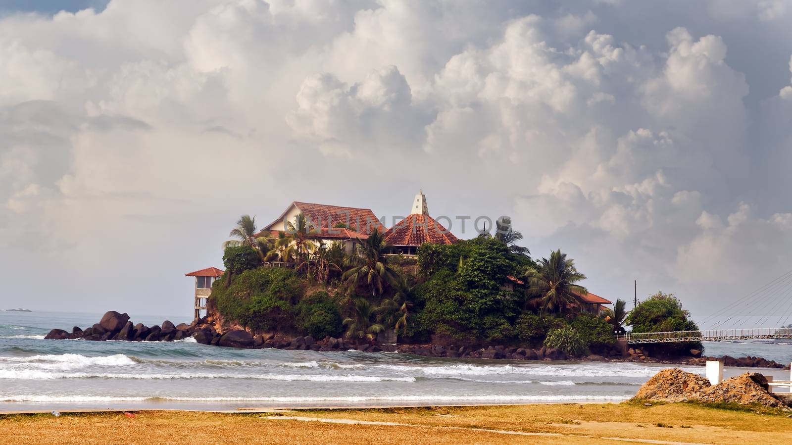 tropical islands in Indian Ocean, Buddha Temple in Matara island of Sri Lanka.