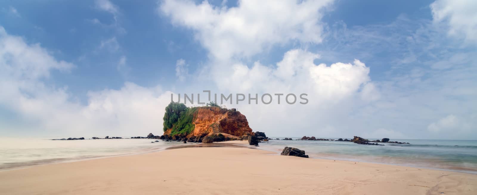 Panorama lagoon of tropical beach Mirissa, Parrot Rock Sri Lanka