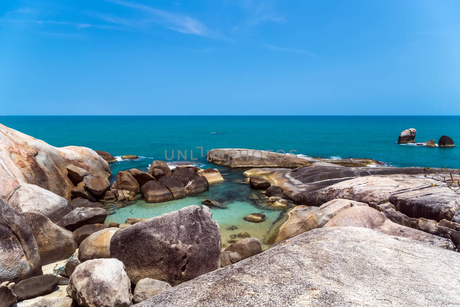 granite rocky beaches on tropical sea. beach landscape summertime