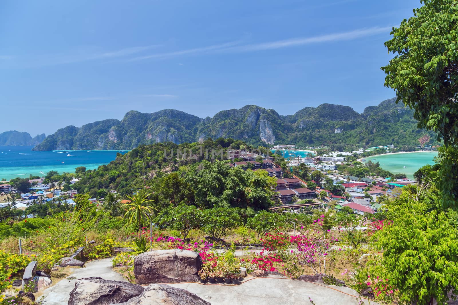 Tropical island with resorts - Phi-Phi island, Krabi Province, Thailand andaman sea