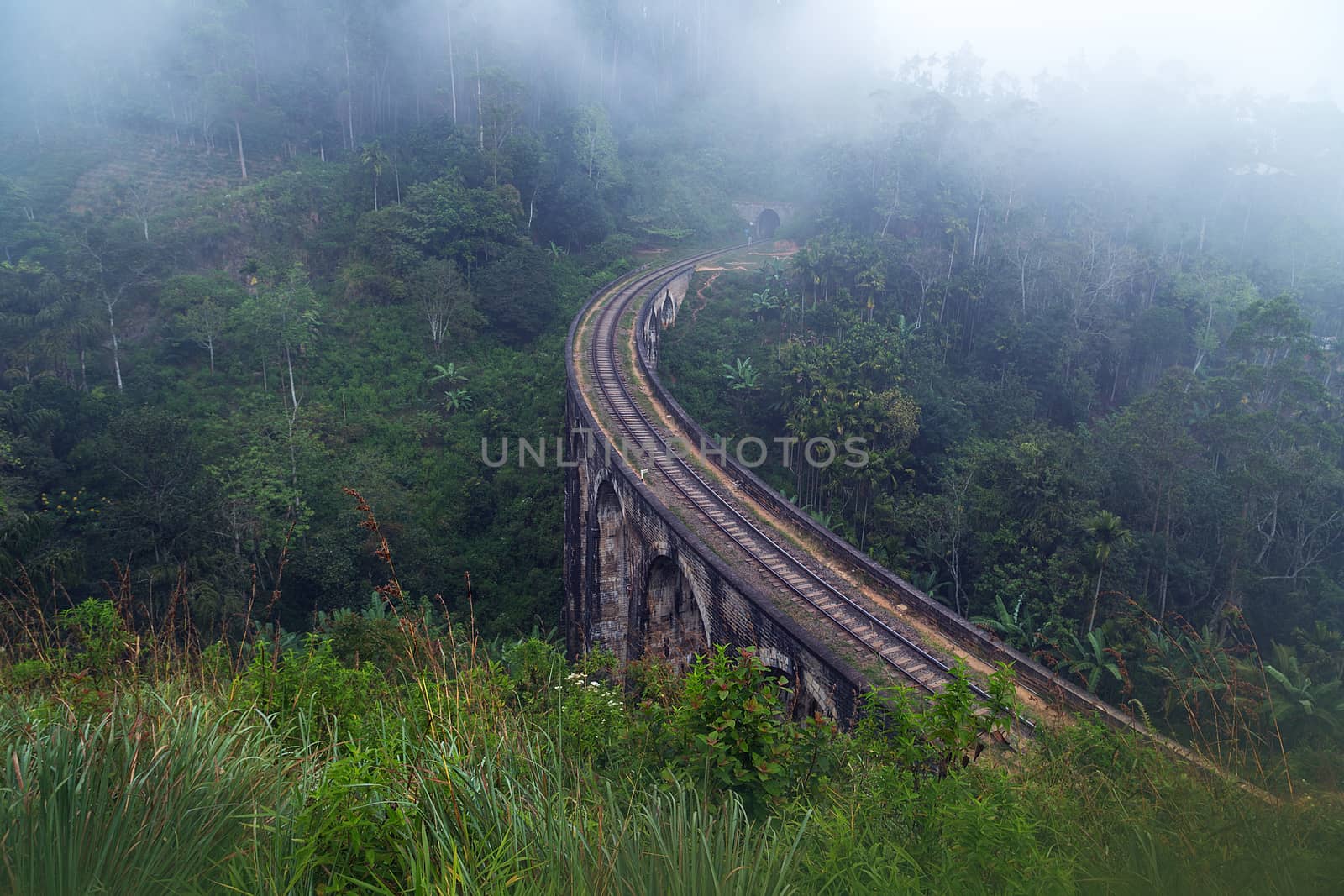 train Railway Viaduct Arches Bridge in Demodara, Ella, landscape Sri Lanka