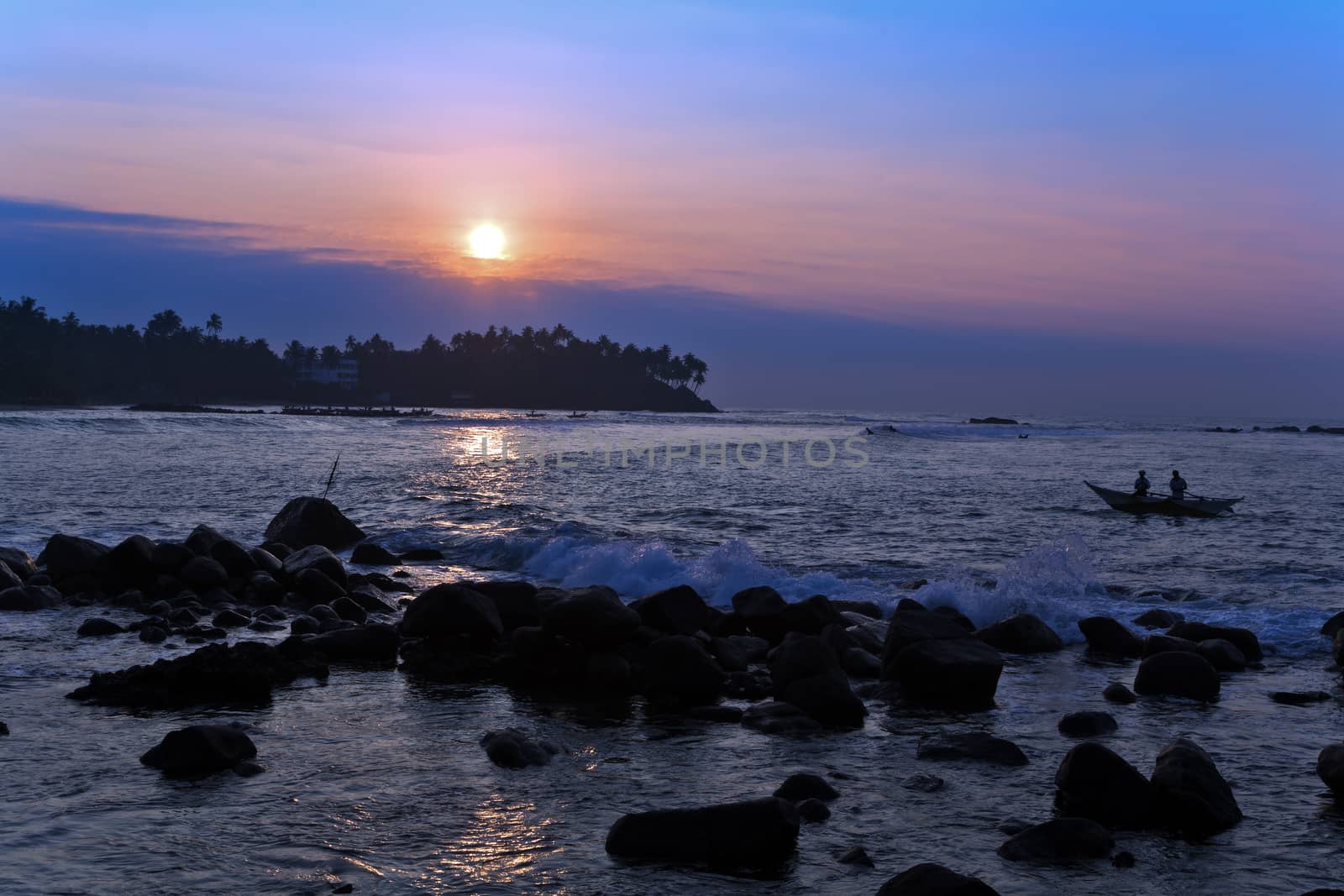 evening azure rocks tropical Mirissa Beach Mirissa Sri Lanka