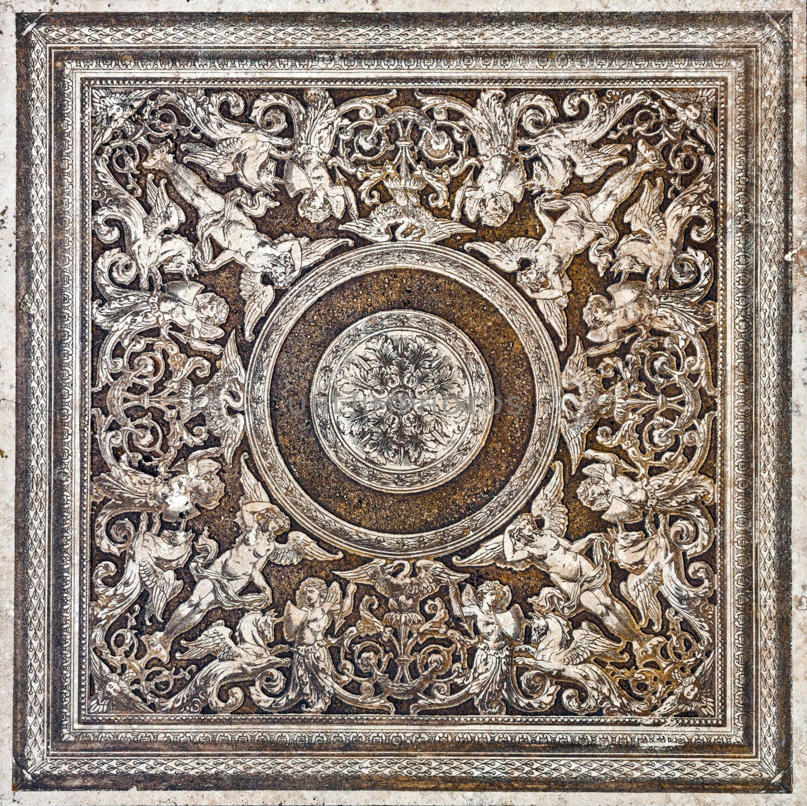 old tile arabesque marble texture vintage background, floor tiles surface ornament flower pattern