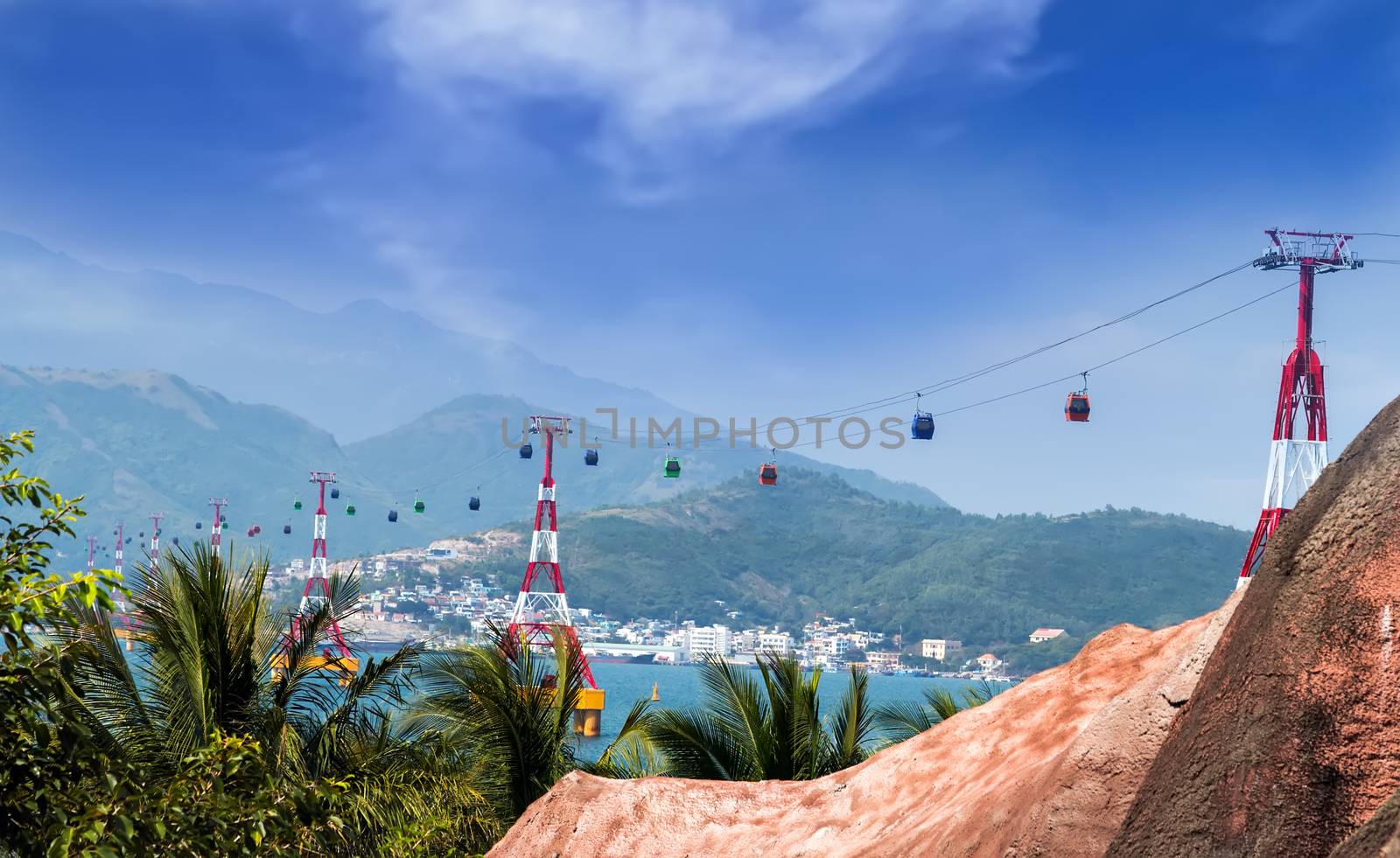 Transportation cable car over sea leading to Vinpearl Park, Nha Trang, Vietnam.