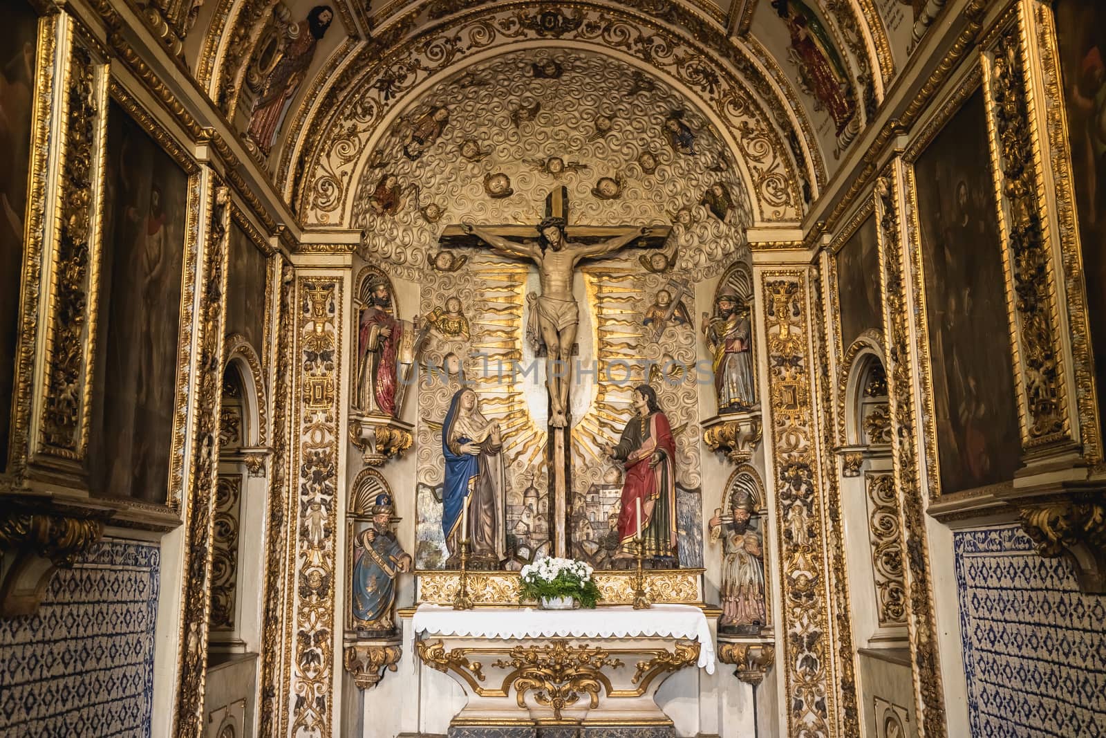 Esposende, Portugal - February 21, 2020: architectural detail of the interior of the Chapel of the Lord of the Mareantes (Capela do Senhor dos Mareantes) in the city center on a winter day