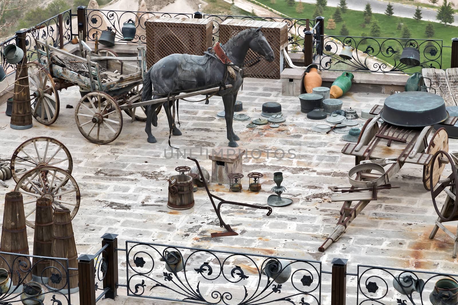 Vintage chariot with black horse, Amish transport, Horse Carriage