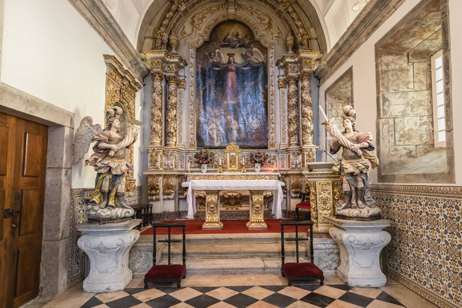 Esposende, Portugal - February 21, 2020: architectural detail of the interior of the Chapel of the Lord of the Mareantes (Capela do Senhor dos Mareantes) in the city center on a winter day