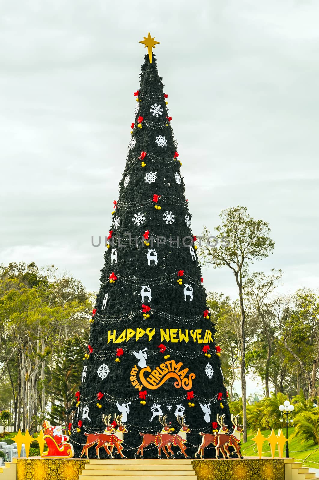 Christmas tree decorated Happy New year Holidays! ( background blur textures soft focus)