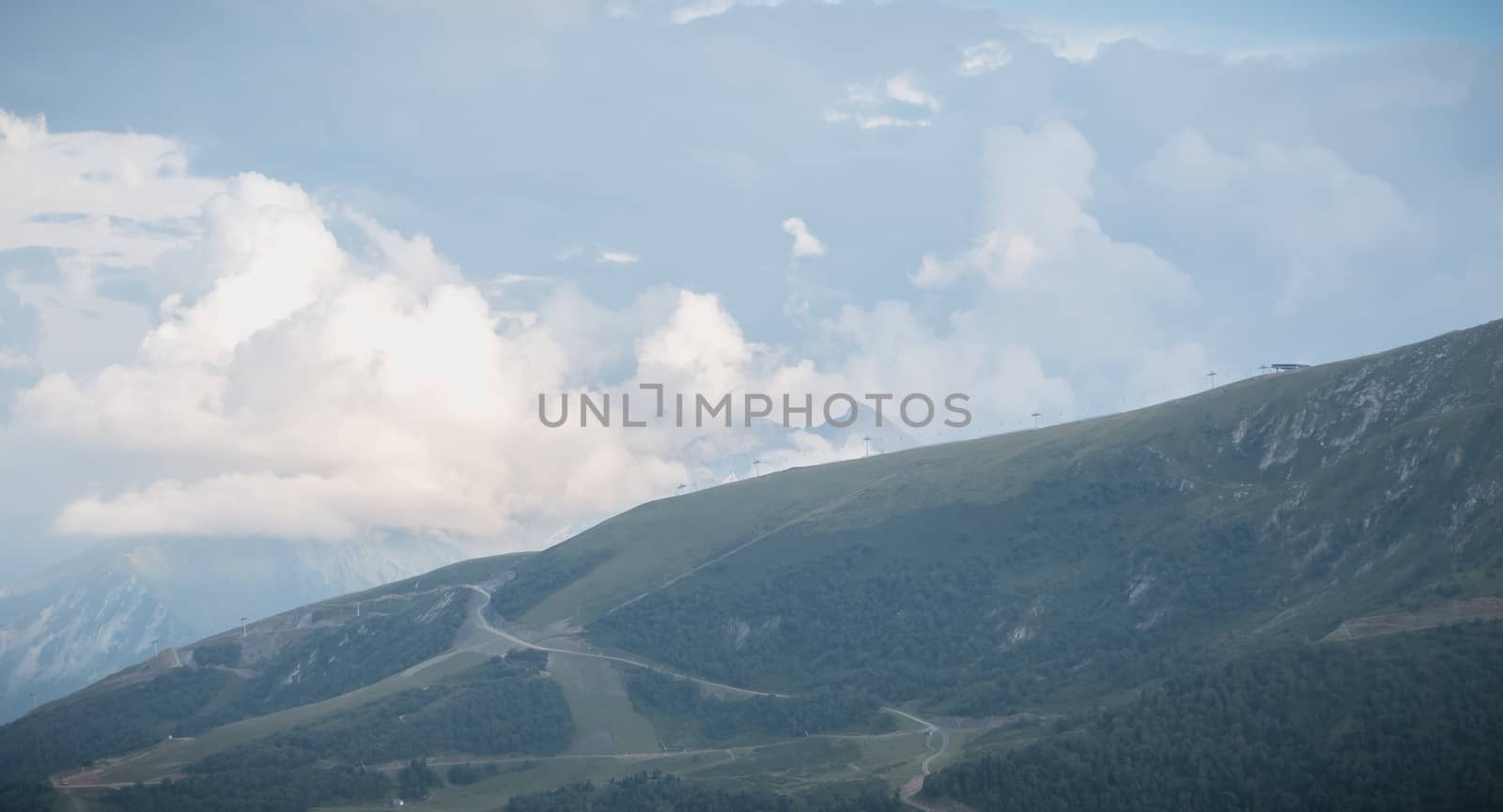 view of the Pyrenees mountains and its ski lift by AtlanticEUROSTOXX