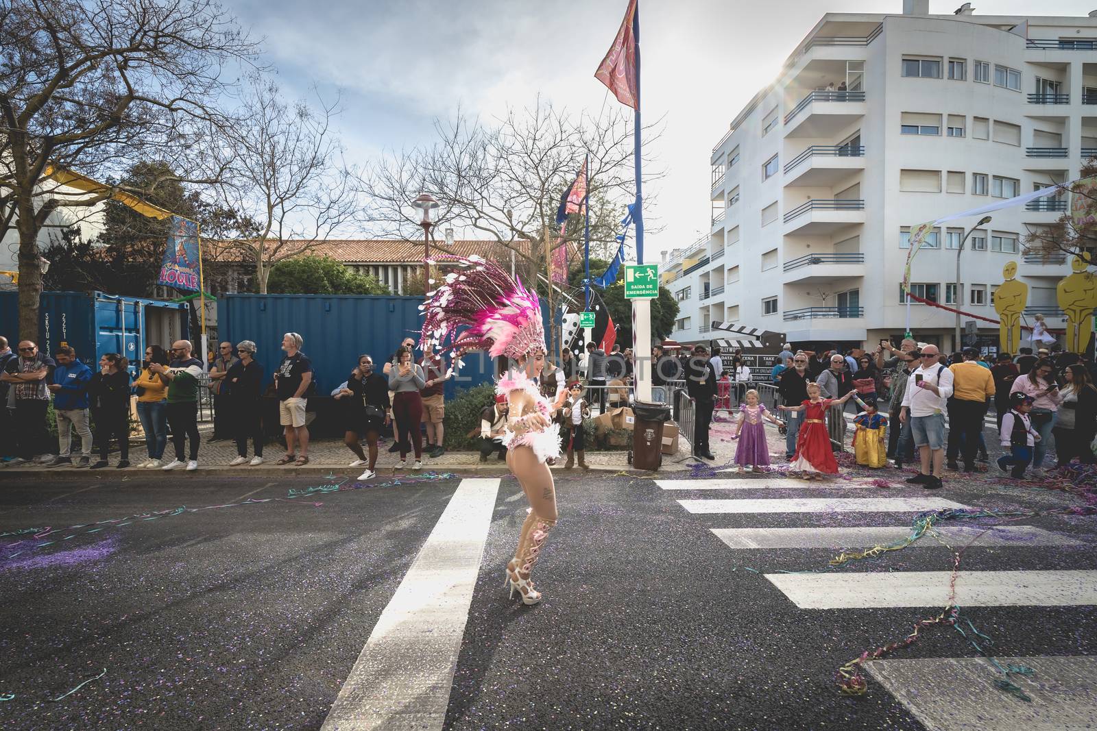 dancers parading in the street in carnival of Loule city, Portug by AtlanticEUROSTOXX