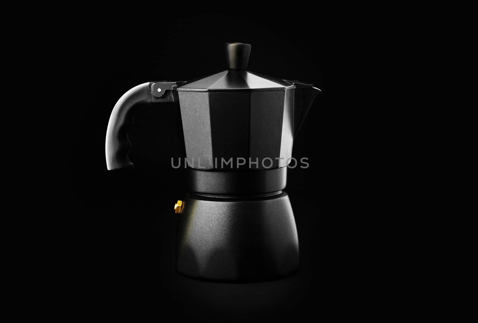 Black Geyser Coffee Maker isolated on black background