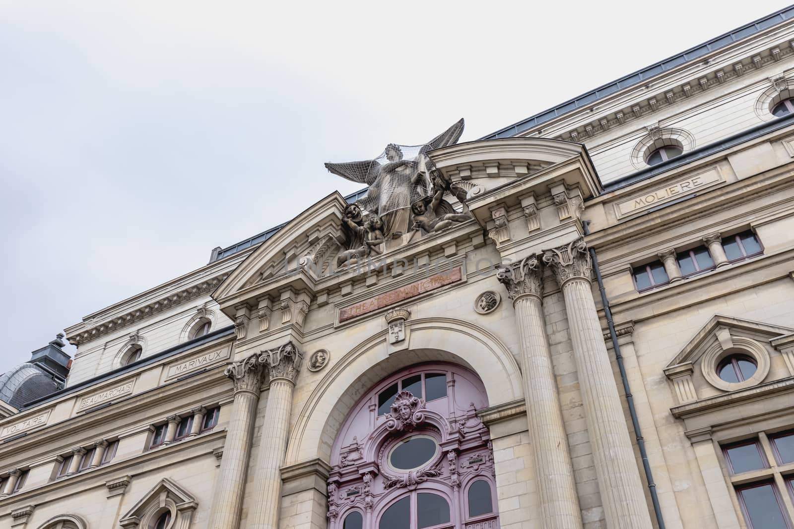 Tours, France - February 8, 2020: architectural detail of the Grand Theater - Opera De Tours in the historic city center on a winter day. The inauguration takes place on August 8, 1872