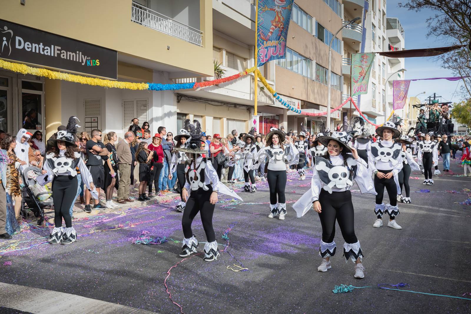 dancers parading in the street in carnival of Loule city, Portug by AtlanticEUROSTOXX