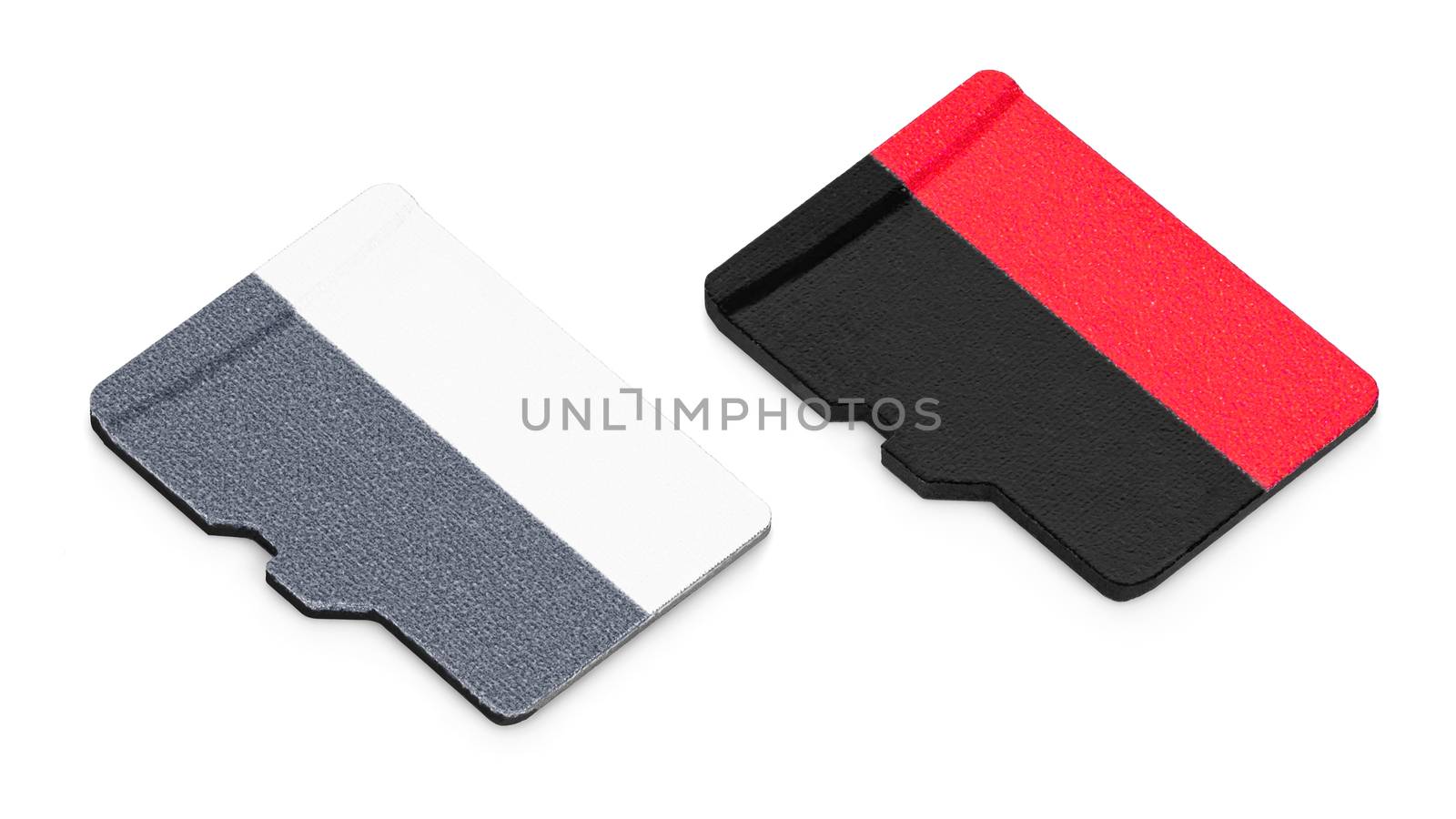 Two blank micro SD memory cards isolated on white background with clipping path