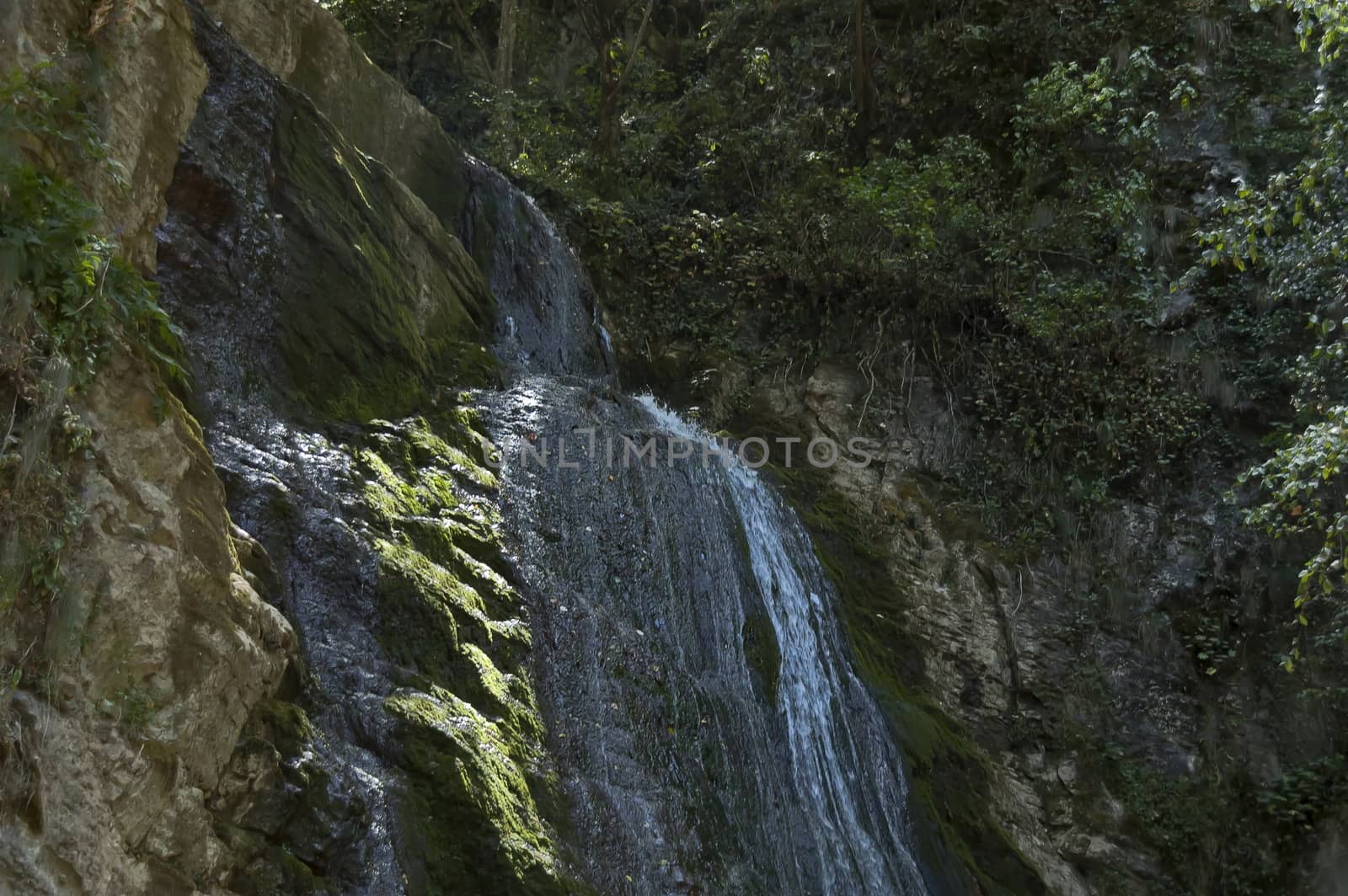 Summer view of top part at waterfall Skoka or  Jump of river Kozniza in Central Balkan, near to Teteven town, Bulgaria