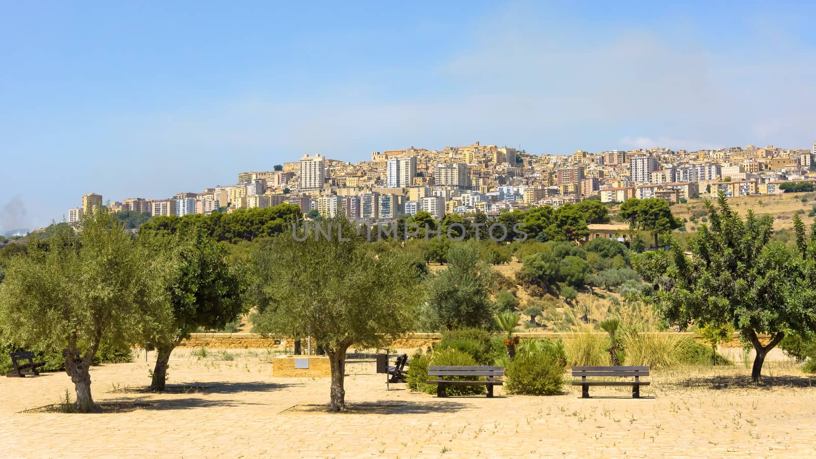 Panoramic view of Agrigento city on the southern coast of Sicily, Italy
