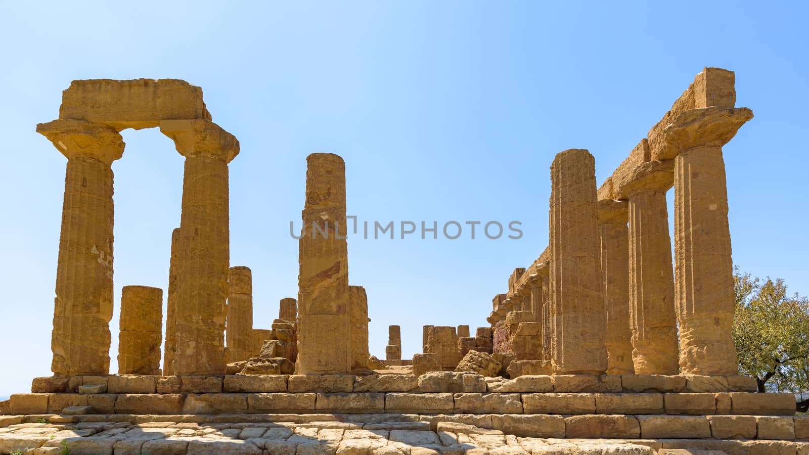 Ruins of the Temple of Juno in the Valley of the Temples in Agrigento, Sicily, Italy