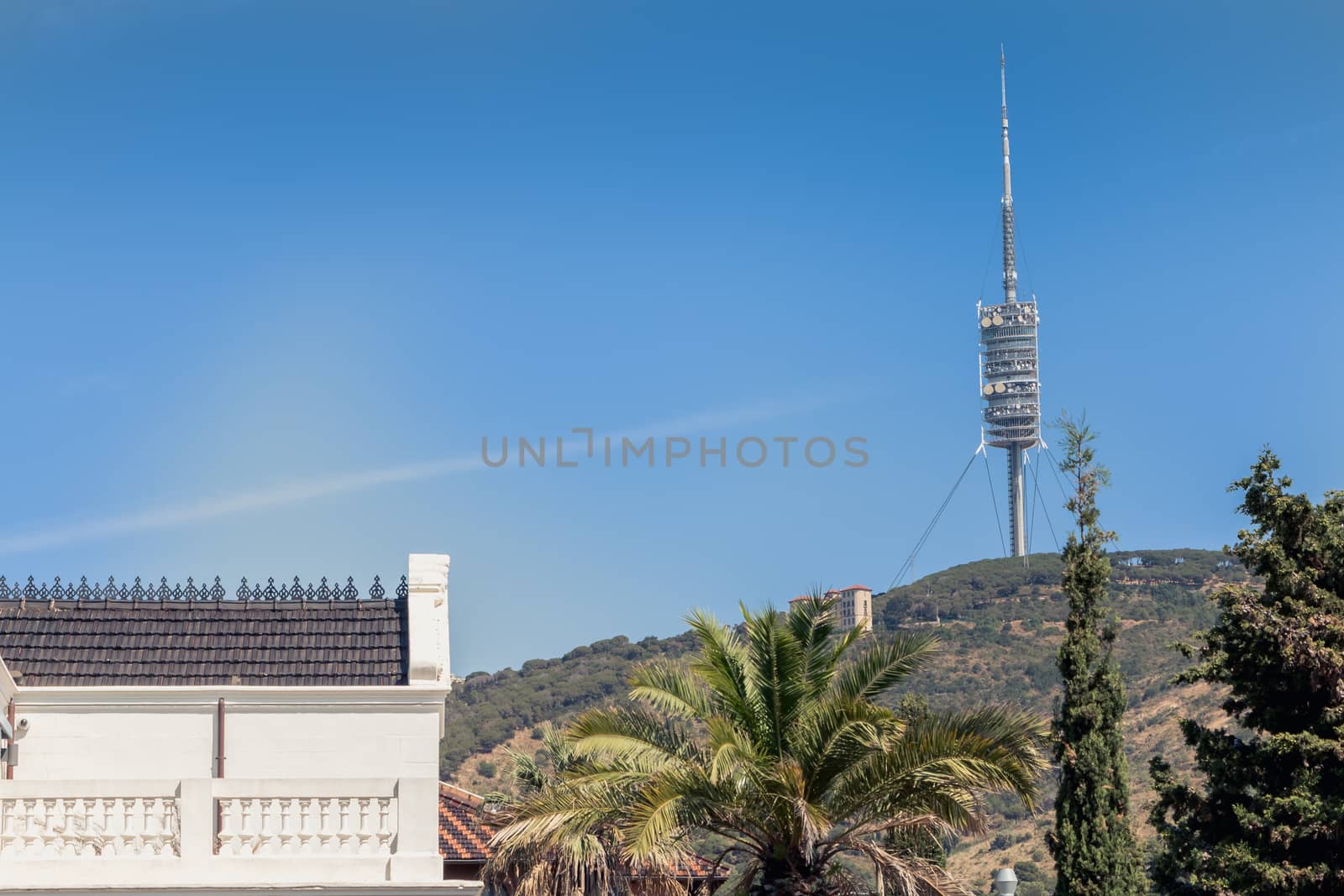 Barcelona, Spain - June 20, 2017: on the heights of Barcelona, the Tower of Collserola (Torre de Collserola), a communication tower of the British architect Norman Foster and inaugurated on June 27, 1992