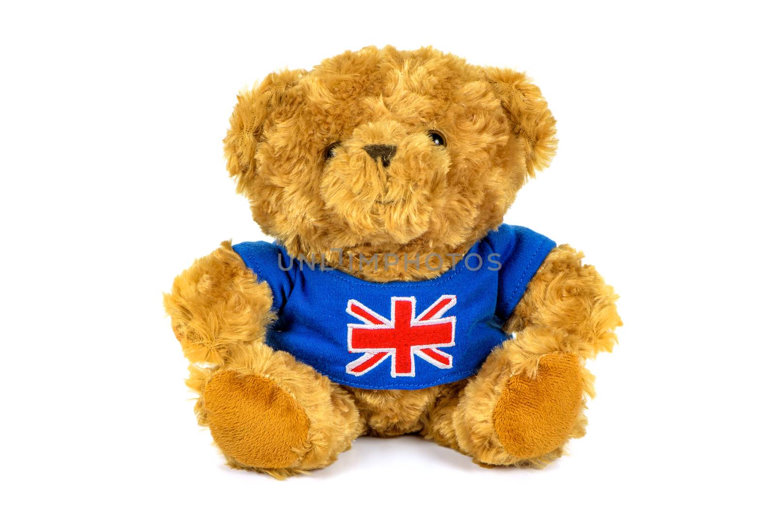 Teddy bear with UK flag on white background by mkos83