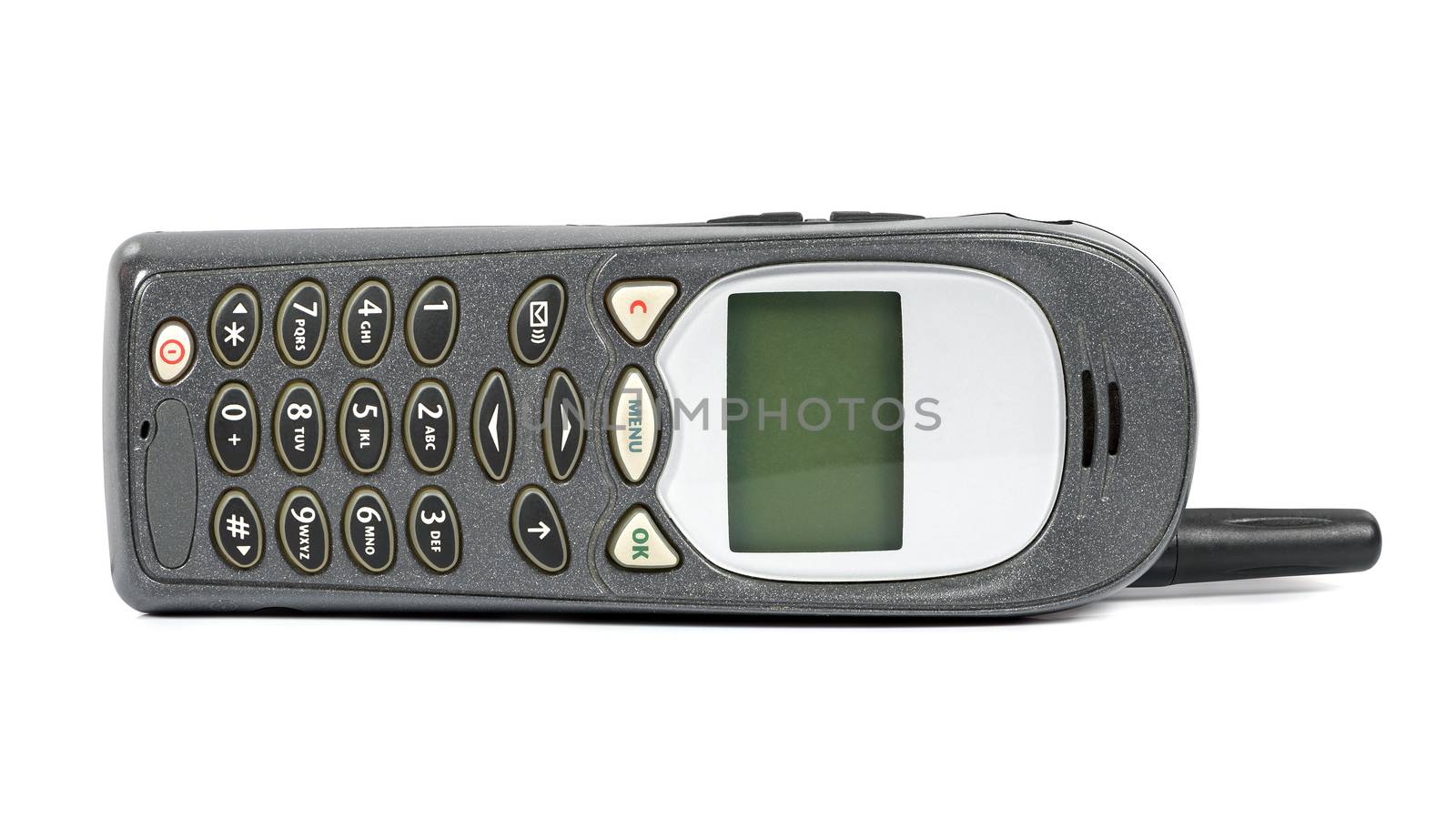 Old mobile phone isolated on white background with clipping path