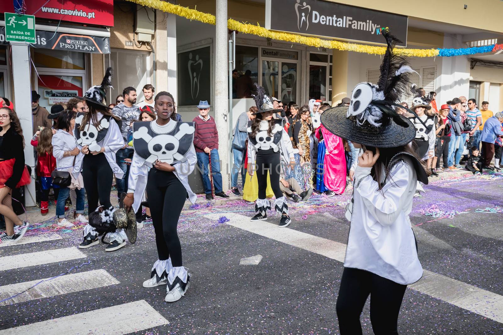 dancers parading in the street in carnival of Loule city, Portug by AtlanticEUROSTOXX