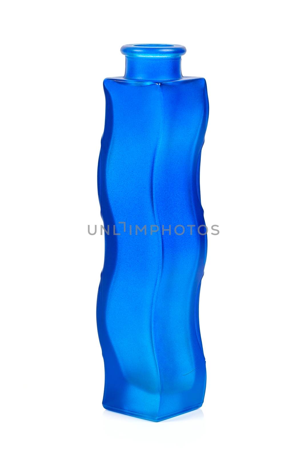 Decorative empty glass blue flower vase on white background by mkos83